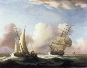 Monamy, Peter A Small Sailing boat and a merchantman at sea in a rising Wind oil painting picture wholesale